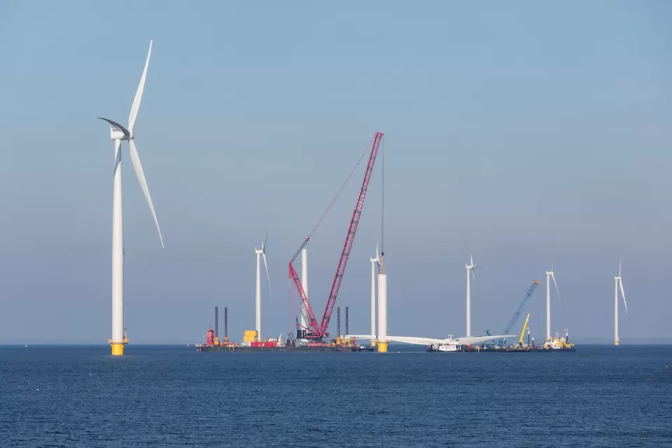 Construction site of offshore wind farm near the Dutch coast.